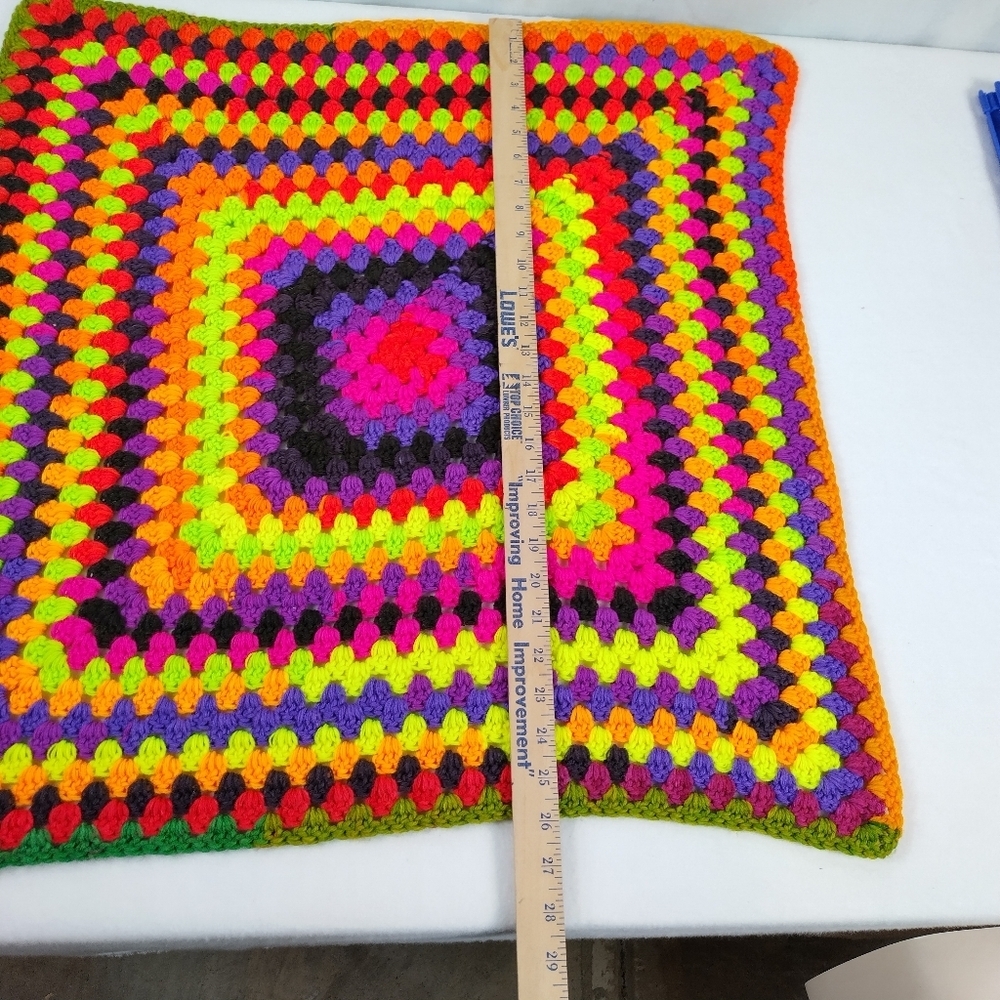 Colorful Afghan Crochet Lap Blanket Handmade 25” Square Funkadelic Granny - Picture 7 of 10